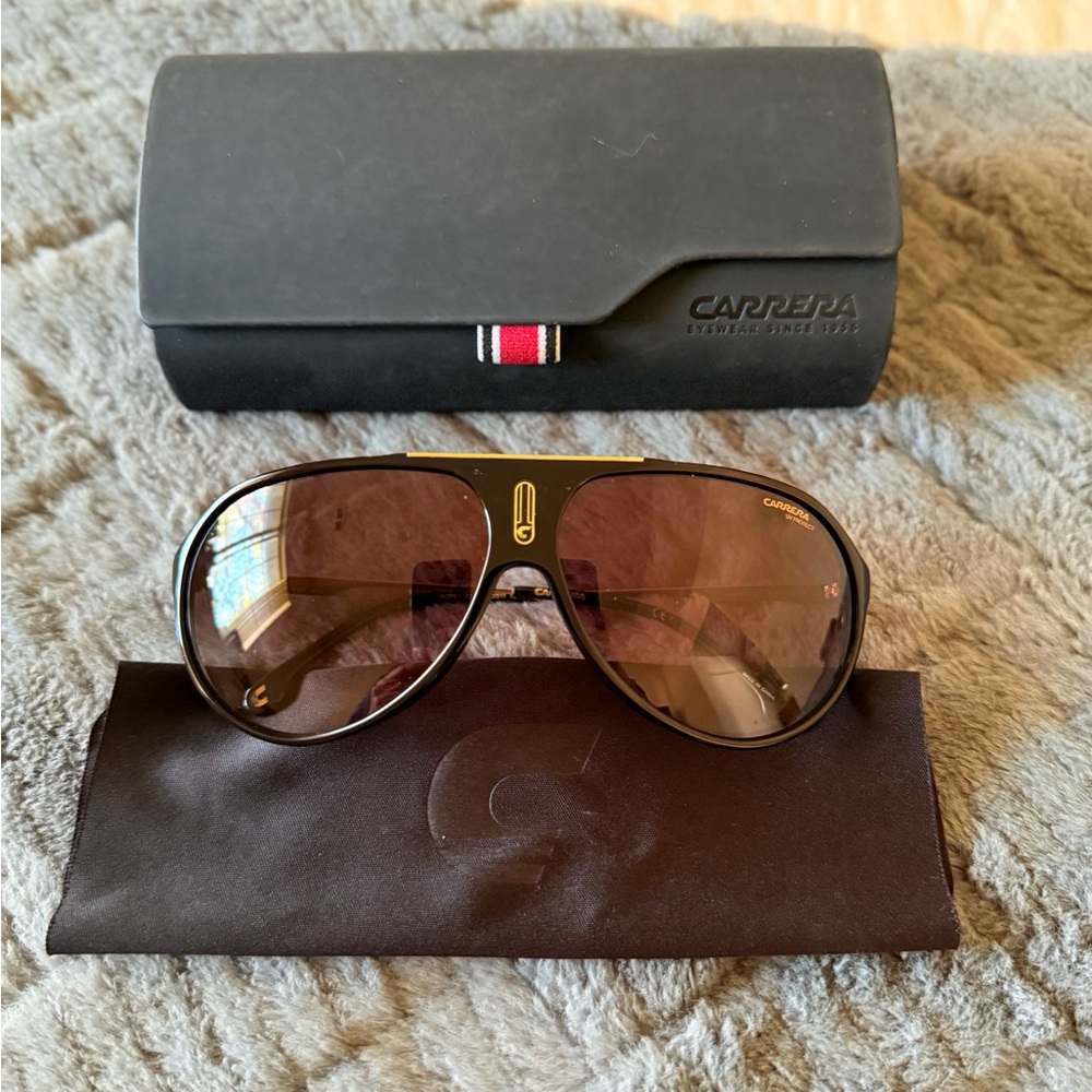 Carrera Black Frame Sunglasses with Brown Lenses